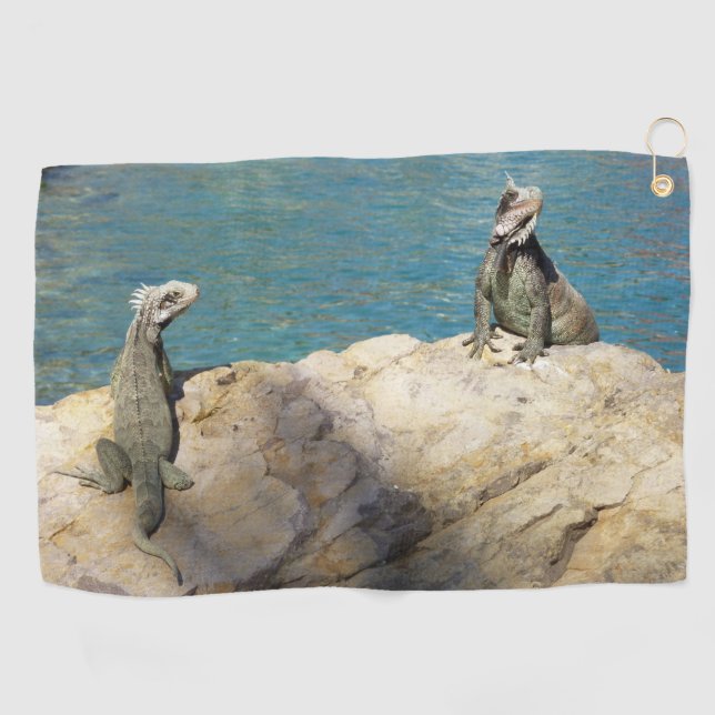 Paar der tropischen Naturfotografie von Iguanas Golfhandtuch (Horizontal)