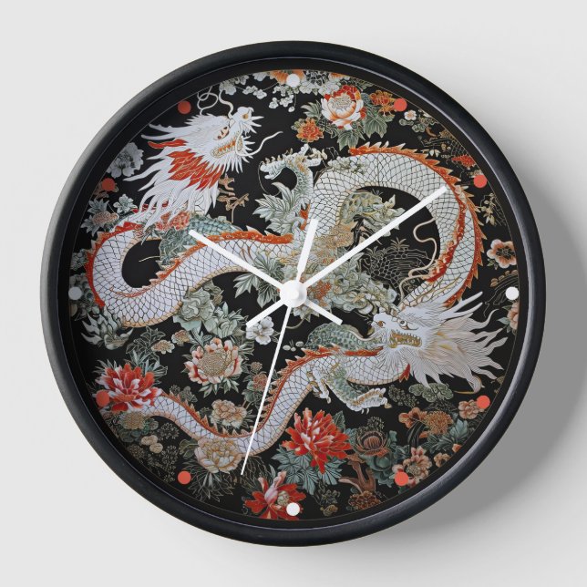 Paar der weißasiatischen Drachen Uhr (Vorderseite)