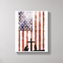 Paar, die am Kreuz beten. Flagge, Jesus Hintergrun Leinwanddruck
