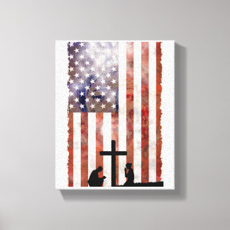 Paar, die am Kreuz beten. Flagge, Jesus Hintergrun Leinwanddruck