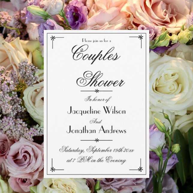 Paar Dusche Elegante Chic Weiß Custom Script Einladung (Couples Shower - Elegant, chic, white, custom script, wedding shower invitation.)
