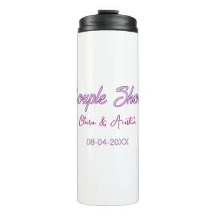 Paar Dusche Name Datum grau trendy einfach rosa Thermosbecher