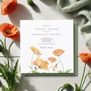 Paar-Dusche Orange Florale Wasserfarbe Mohnblumen Einladung