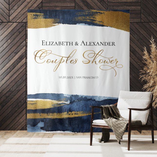 Paar Duschvorhang | Blue Watercolor Abstrakt Wandteppich (Von Creator hochgeladen)