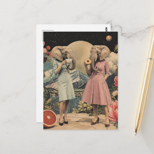 Paar Elefantendamen Surrealer Frühstück-Collage Postkarte