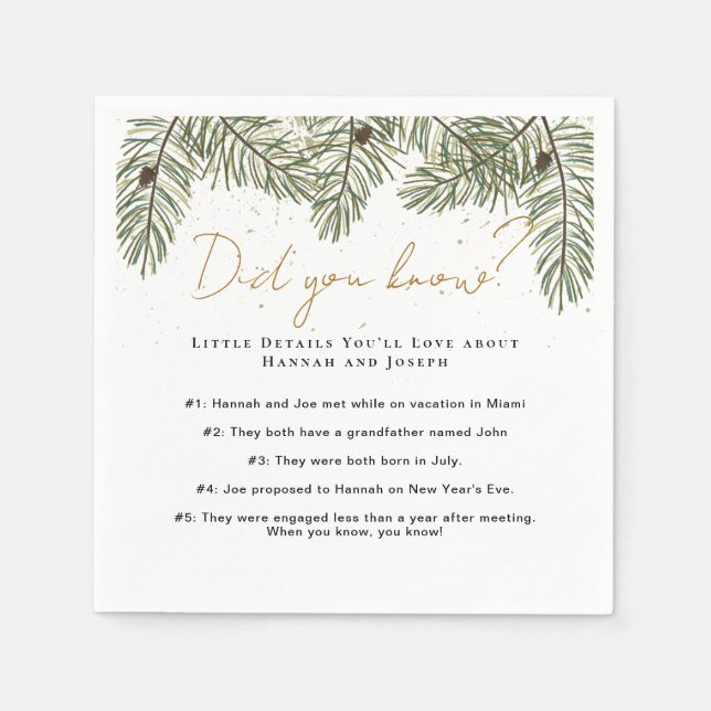 Paar Fakten Pine & Gold Weihnachtsfest Hochzeit Serviette (Vorderseite)