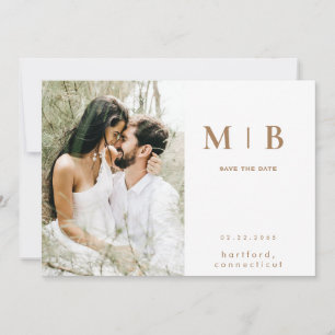 Paar-Foto-Monogramm Gold & Weiß Save-the-Date Einladung