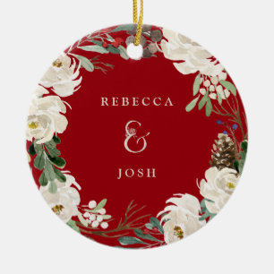 Paar-Foto-Weihnachten des Etzeichenwreath-Rot-  Keramik Ornament