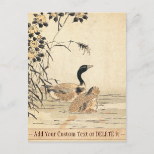 Paar Gänse mit Kamelien vintage japanische Kunst Postkarte