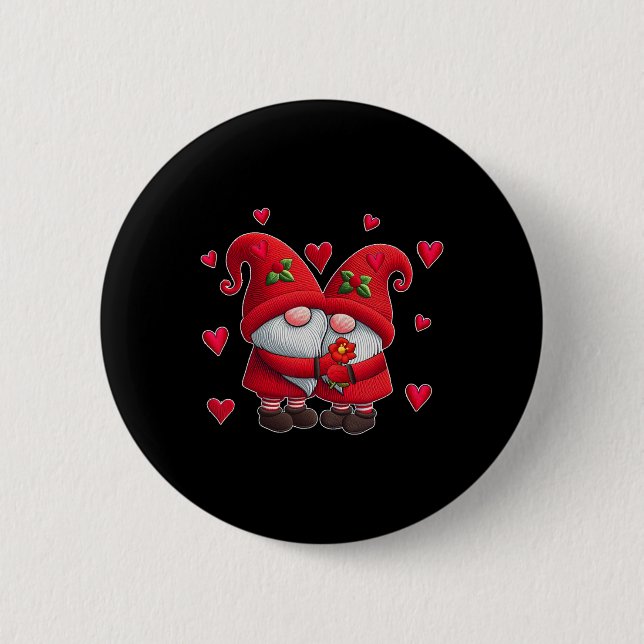 Paar Gnome Valentinstag Herzen Kostüm Gnom Button (Vorderseite)