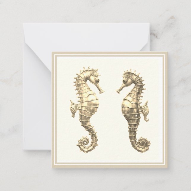 Paar Golden Seepferds Sea Ocean Tierwelt Mitteilungskarte (Vorderseite)