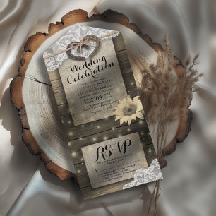 Paar Hufeisen Schleife Holz Sonnenblume Hochzeit R All In One Einladung