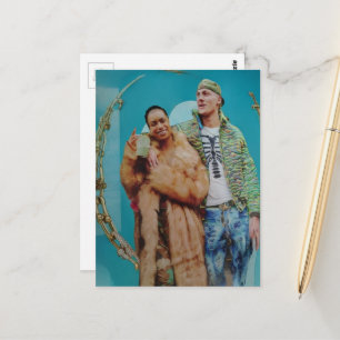 Paar im goldenen und blauen Rahmen Collage Postkarte