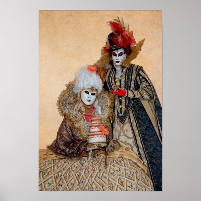 Paar in der Karnevalskostüme, Venedig Poster (Vorne)