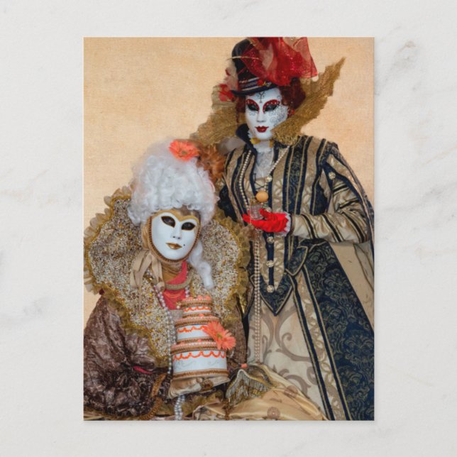 Paar in der Karnevalskostüme, Venedig Postkarte (Vorderseite)