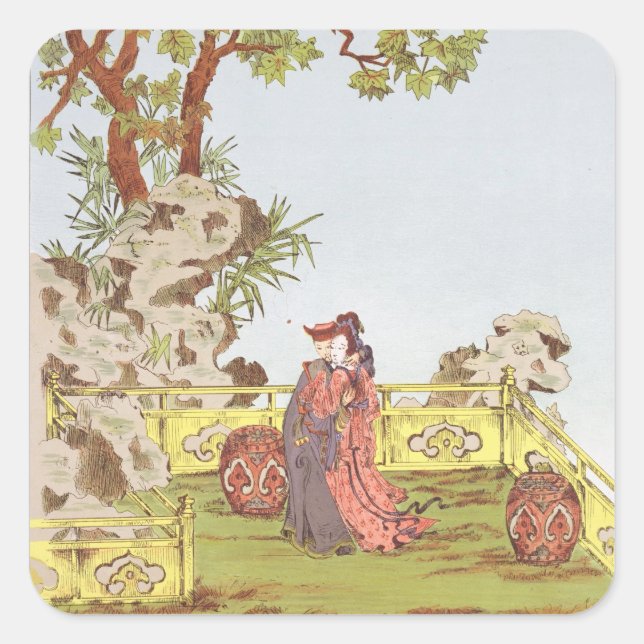 Paar in einem chinesischen Garten, von "Ornamente  Quadratischer Aufkleber (Vorderseite)