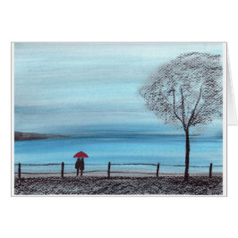 Paar in Liebe mit rotem Schirm