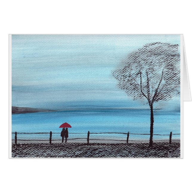 Paar in Liebe mit rotem Schirm (Vorderseite (Horizontal))