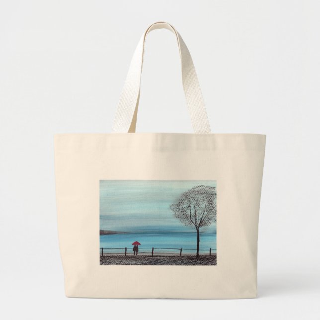 Paar in Liebe mit rotem Schirm Jumbo Stoffbeutel (Vorne)