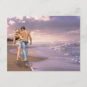 Paar in Liebe Spazieren am Strand in den Sonnenunt Postkarte