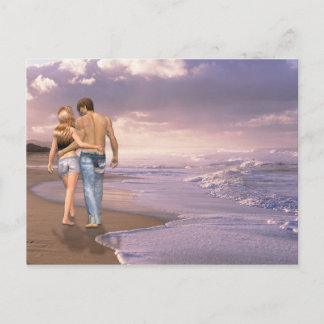 Paar in Liebe Spazieren am Strand in den Sonnenunt Postkarte