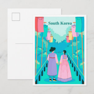 Paar in Seoul Südkorea Reiseillustration Postkarte