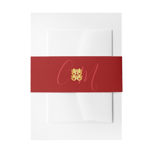 Paar Initialen Chinesische Hochzeit rot Einladungsbanderole (Vorderseite Beispiel)