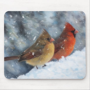 Paar Kardinalvögel Paar Winterkunst-Mauspad Mousepad