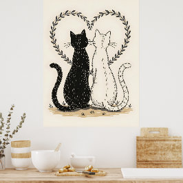 Paar Katzen in Liebe mit Blumenkohl Poster