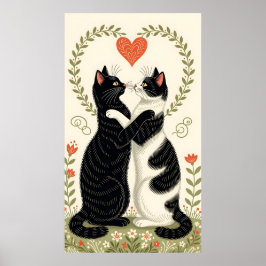 Paar Katzen in Liebe mit Blumenkohl Poster