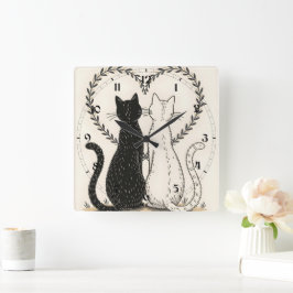 Paar Katzen in Liebe mit Blumenkohl Quadratische Wanduhr