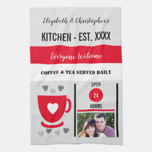 Paar Küchen Datum Kaffee Foto rot Geschirrtuch
