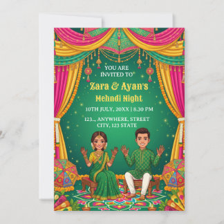 Paar Mehndi Nacht Zeremonie Einladungskarte