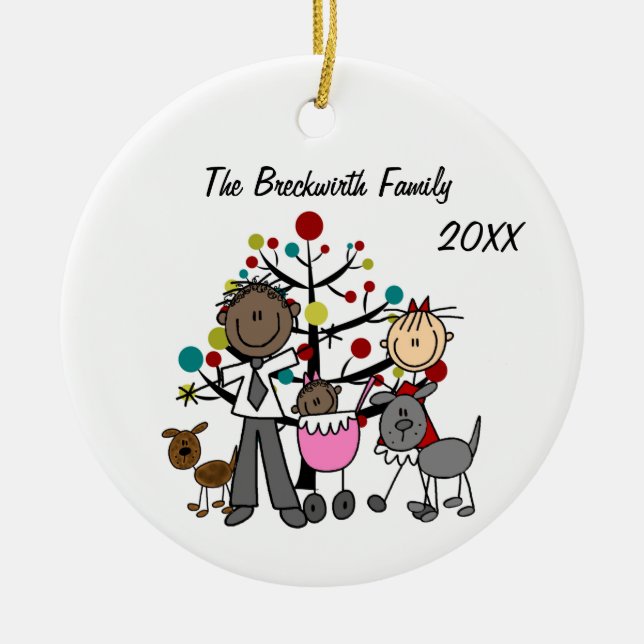 Paar mit Baby Girl Two Dogs Keramik Ornament (Vorne)