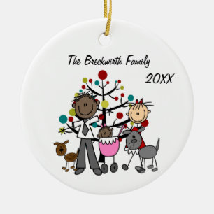 Paar mit Baby Girl Zwei Hunde Keramik Ornament
