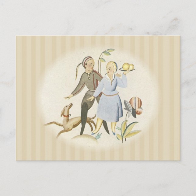 Paar mit Hund Postkarte (Vorderseite)