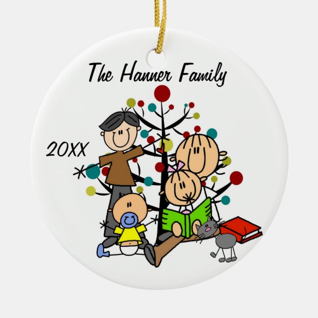 Paar mit Mädchen, Baby Boy, Cat Holiday Ornament (Vorne)