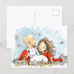 Paar mit weißer Welpe Postkarte