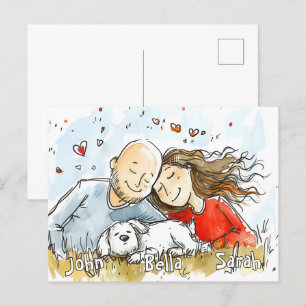 Paar mit weißer Welpe Postkarte