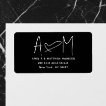 Paar-Monogramm Herz Schwarze Rücksendeadresse