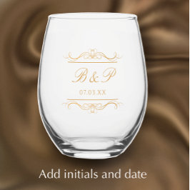 Paar-Monogramm Individuell Modern Elegant Gold-Sch Weinglas Ohne Stiel