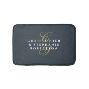 Paar-Monogramm Marineblau Gold Weiß Minimalistisch Badematte