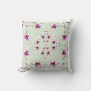 Paar-Monogramm rote grüne Orchideen Kissen