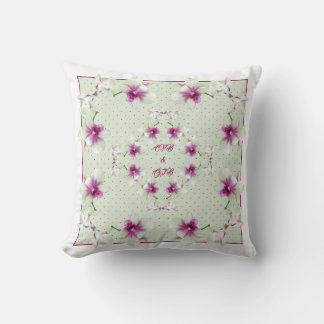 Paar-Monogramm rote grüne Orchideen Kissen