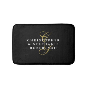 Paar-Monogramm Schwarz Gold Weiß Minimalistisch Ch Badematte