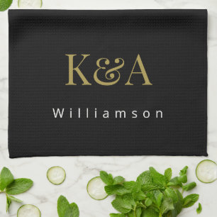 Paar-Monogramm Schwarz Gold Weiß Modern Minimalist Geschirrtuch