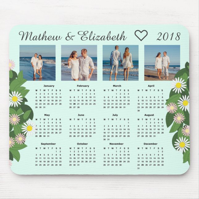 Paar-Namen und Fotos | 2018 Foto-Kalender Mousepad (Vorne)