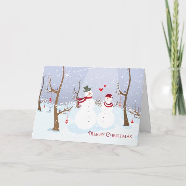 Paar-Schneemann-Weihnachtskarte Feiertagskarte (Vorderseite)