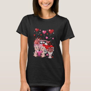 Paar Schweine Pickup-Truck Blumen Valentin T-Shirt