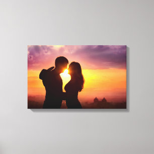 Paar-Silhouette am Sonnenuntergang Leinwanddruck